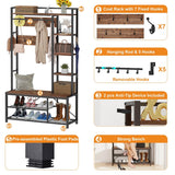 BON AUGURE Hall Tree with Shoe Storage, 5-in-1 Reversible Entryway Bench with Coat Hooks for Hallway, Rustic Wood and Metal Coat Rack with Shelves for Mudroom (Rustic Oak) BON AUGURE