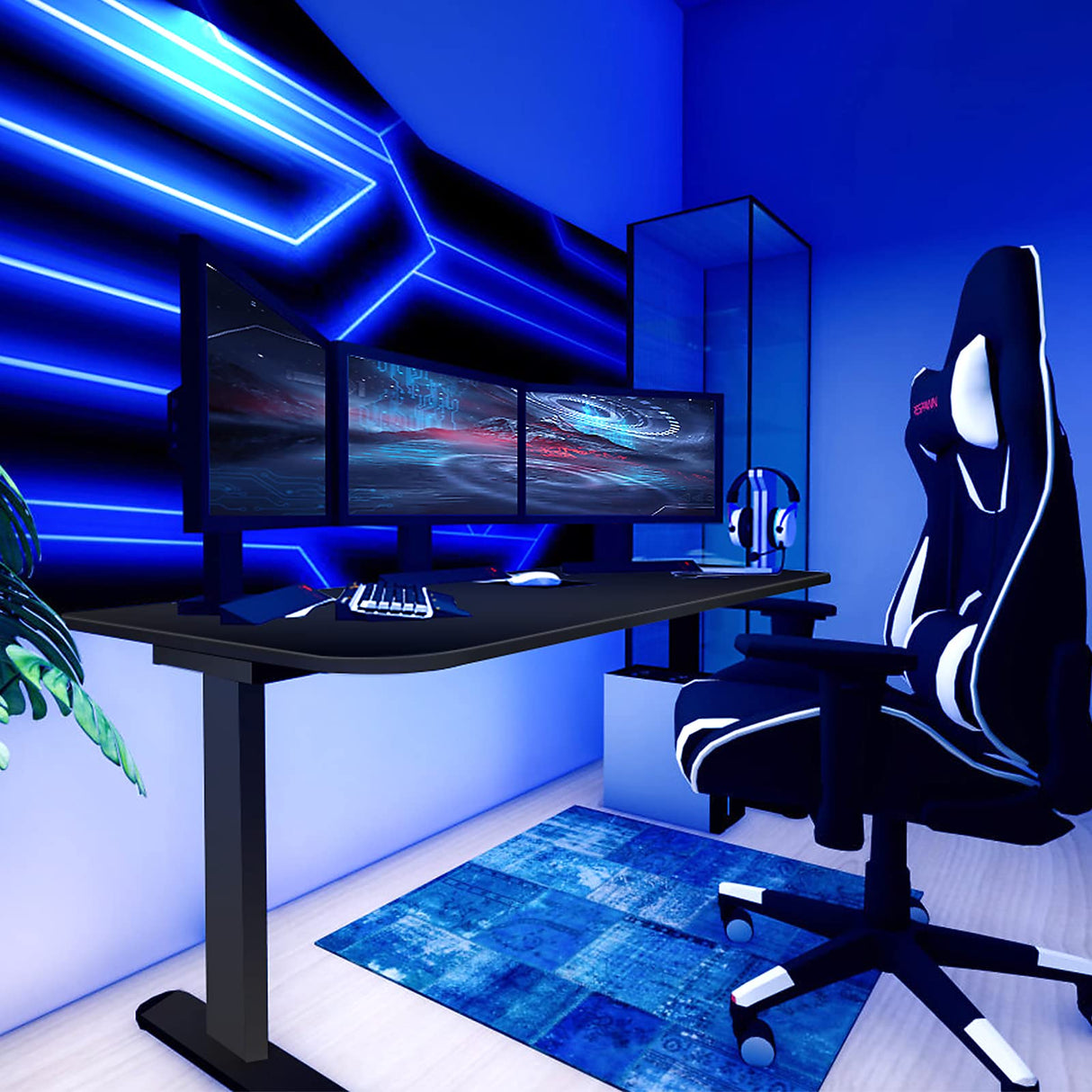 farexon Electric Standing Desk Adjustable Height, 48x24 Inches Computer Desk with Ergonomically Curved Desktop, Multifunctional Stand up Desk for Home/Office(Black) farexon