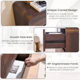 Standifurno 9 Drawer Double Dresser for Bedroom, Modern Curved Wood Chest Drawers of Handleless, Large Storage Dresser Bedroom, Living Room, Entryway, Walnut Standifurno