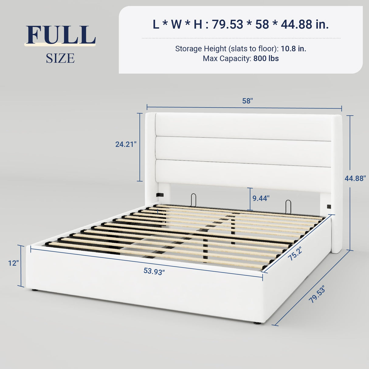 Allewie Full Size Velvet Lift Up Storage Bed, Modern Wingback Headboard, Hydraulic Support, No Box Spring Needed, White Allewie