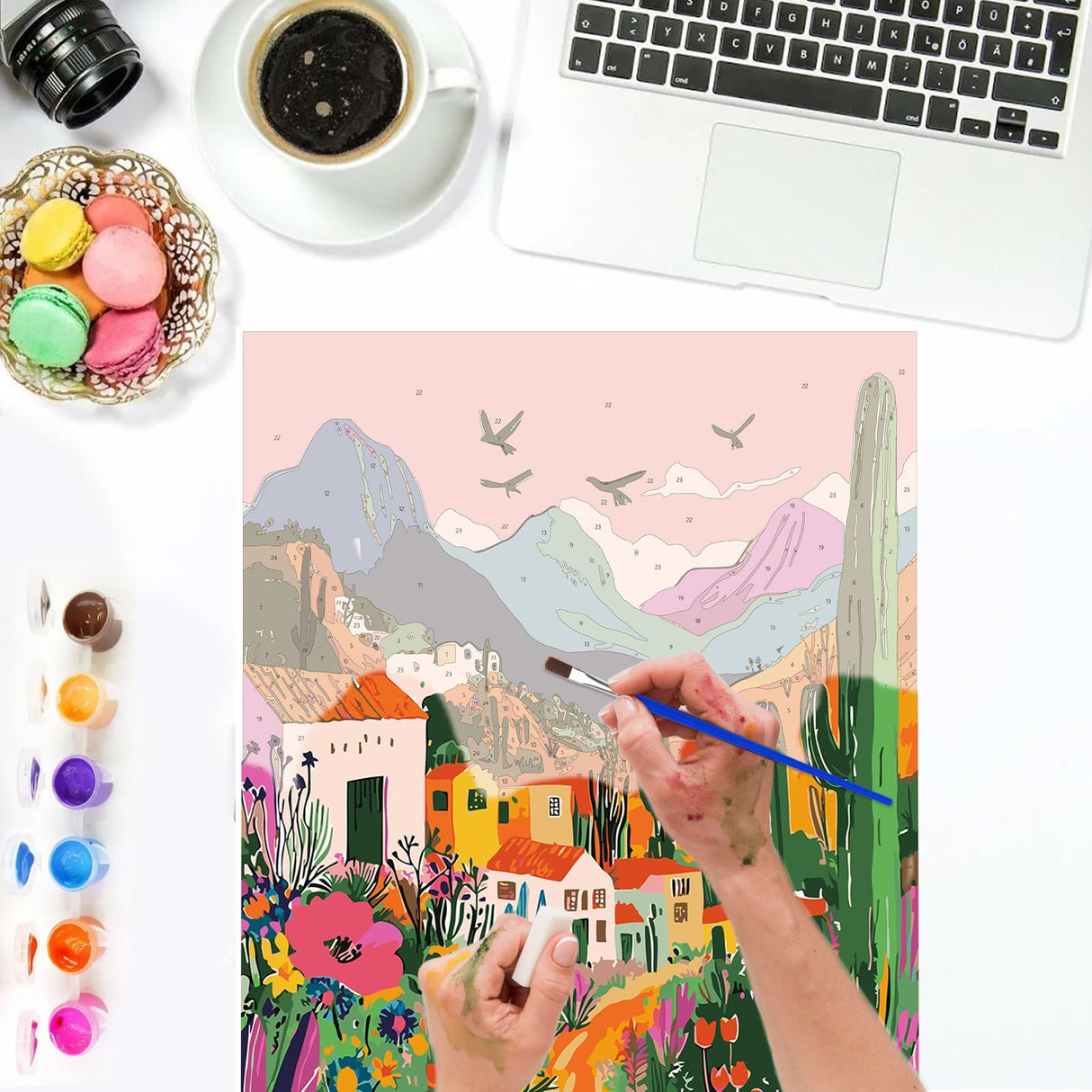 Lxmsja Mountains Landscape Paint by Numbers Kit for Adults, Cacti Acrylic Paint by Numbers for Adults Beginner, DIY Craft Supplies Oil Painting Kits for Home Wall Decor 12x16 inch (Framed) Lxmsja