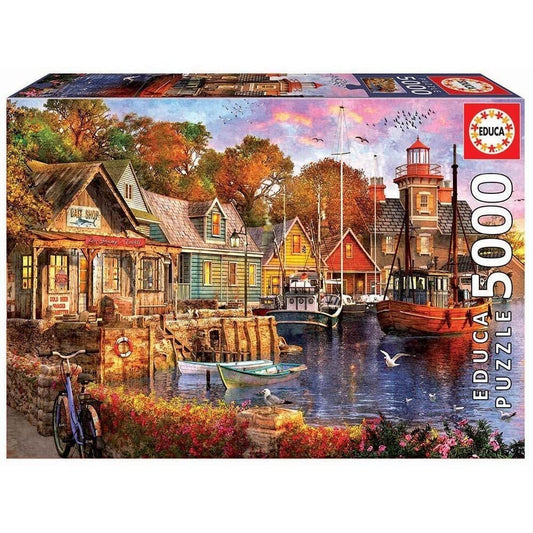 Educa - The Harbour Evening - 5000 Piece Jigsaw Puzzle - Puzzle Glue Included - Completed Image Measures 61.75" x 42.25" - Ages 14+ (18015)