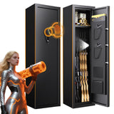 TXTDPL Gun Safe,with Alarm System and Biometric Gun Cabinet,Quick Access Shotgun Rifle Gun Safe,with 2 Pistol Pouches,Silent Mode,Adjustable Gun Rack,No Assembly,11" D x 11.8" W x 52" H,Black TXTDPL