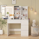 Vabches White Vanity Desk with Mirror and Lights, Makeup Vanity with Lights 4 Drawers, Vanity Table with Power Outlet & Sliding Door, 3 Lighting Colors, 37inch Vabches