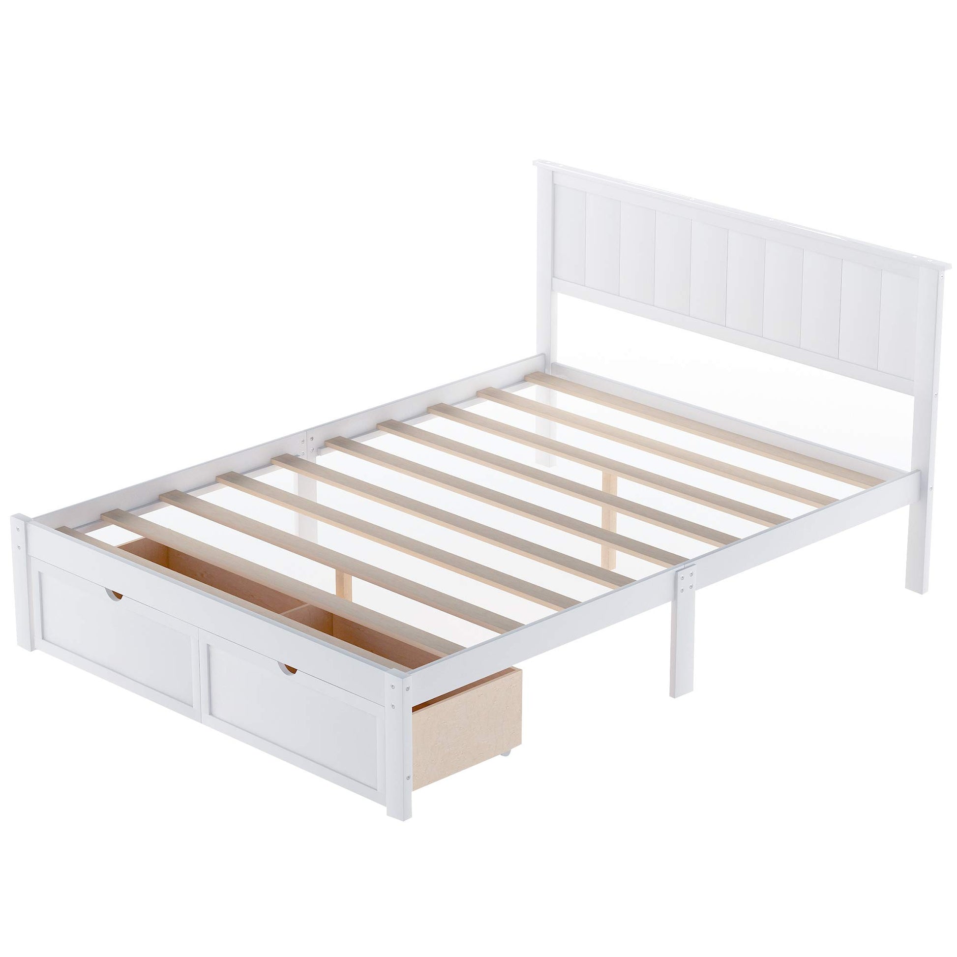 SOFTSEA Full Size Platform Bed with Under-Bed Storage Drawers and Solid Wood Construction - WoodArtSupply