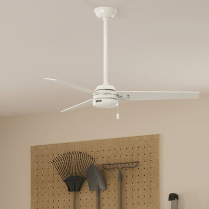 Hunter Fan Company 59263 Cassius 52 Inch 3 Blade 3 Speed Wooden Indoor/Outdoor Ceiling Fan with Pull Chain Control, Light Stripe, 52", Fresh White Finish - WoodArtSupply