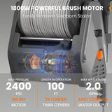 Giraffe Tools Grandfalls Pressure Washer Plus+, Electric Wall Mount Power Washer with 100FT Ultra-Soft Pressure Hoses, 2400PSI, 2.0GPM, 4 Nozzles, Foam Cannon for Cars/Patios, Dark Silver Giraffe Tools