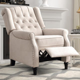 EBELLO Pushback Recliner Chair, Fabric Armchair Push Back Recliner with Rivet Decoration, Mid Century Wingback Accent Chair for Living Room, Bedroom, Beige EBELLO