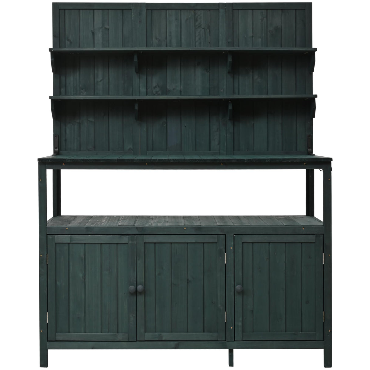 LZ LEISURE ZONE Potting Bench with Hutch, 50.2" Solid Fir Wood Garden Workstation with Large Countertop, 2 Shelves, 2 Cabinets and 3 Side Hooks, Outdoor Planting Table for Gardening, Green LZ LEISURE ZONE