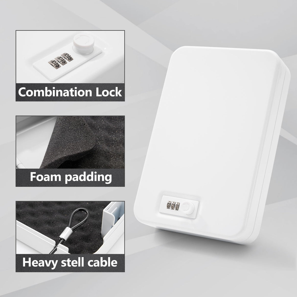 Sgorlds Gun Safe for Pistol, Portable Handgun Lock Box with Combination Lock, Pistol Safe for Car, Home, Travel, 11.5" x7.5" x2.5", White Sgorlds