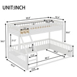 KEIKI Twin XL Over Queen Floor Bunk Bed, White Wooden Bunk Bed Frame with Ladder & Guardrail, Convertible to 2 Separated Kids Beds for Teens Bedroom, Easy Assembly, White KEIKI