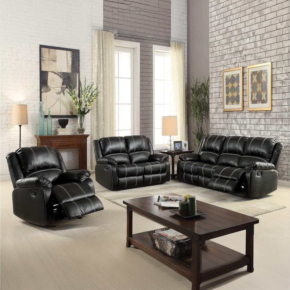 Acme Zuriel Motion Sofa in Black Synthetic Leather Acme