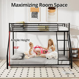 TURRIDU Full XL Over Queen Bunk Bed, Heavy Duty Metal Bunk Bed Frame with Full-Length Guardrails & Ladders, Bedroom Bunk Bed for Teens, Adults, Noise Free, Black TURRIDU