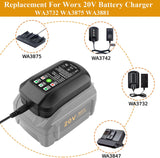 WA3742 Charger for Worx 20V Lithium Battery WA3520 WA3525 WA3578, Replacement for Worx Battery Charger 20V WA3732 WA3875 WA3881 zyystarttogo
