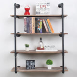 Industrial Pipe Shelving Wall Mounted,48in Rustic Metal Floating Shelves,Steampunk Real Wood Book Shelves,Wall Shelf Unit Bookshelf Hanging Wall Shelves,Farmhouse Kitchen Bar Shelving(4 Tier) MBQQ
