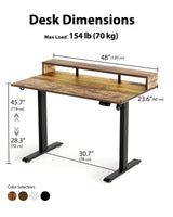 Electric Height Adjustable Standing Desk with Power Outlet and LED Light Strip, Sit to Stand, Ergonomic 48x24" Rising Desk with Memory Presets, Home Office Workstation, Computer Gaming Table, Brown Agilestic