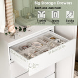 FOTOSOK White Dresser, 6 Drawer Dresser, Modern Tall Floor Storage Cabinet with Metal Sliding Rail, Wooden Handleless Drawer Cabinet, 6-Layer Large Capacity Vertical Dressers for Home & Office FOTOSOK