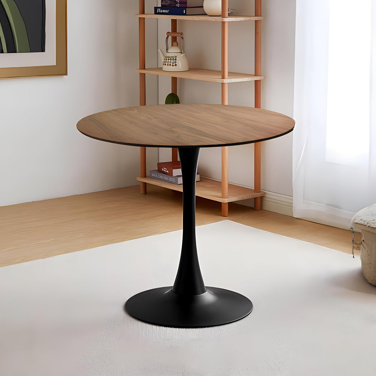 Walnut Round Tulip Dining Table – Mid-Century Style for 2-4 People YESGIGA