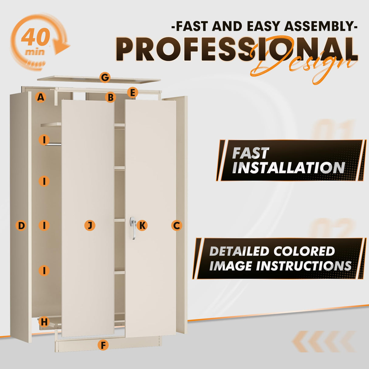 Bonusall Tall Metal Storage Lockers,71 inch Locking Steel Cabinet with Lock,Lockable Storage cabinets with 2 Doors and 4 Shelves,Utility Cabinet for Office,Garage,Warehome,Basement(Beige) Bonusall