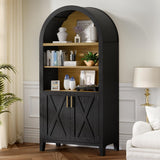 infurnic Arched Storage Cabinet with Beech Wood Door, 5-Tier Display Cabinet, Farmhouse Buffet Cabinet with Storage – Perfect for Dining Room, Living Room, Kitchen, or Home Office infurnic