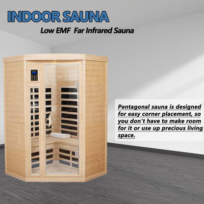 Kanlanth Far Infrared Sauna Low EMF Wooden Sauna for Home, 2 Person Indoor Home Sauna, 1,600watt, Canadian Hemlock, 10 Minutes Pre-Warm up, with Bluetooth, LCD, LED - WoodArtSupply