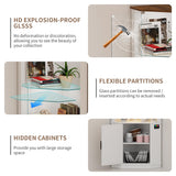 Lvifur 69" Corner Glass Display Cabinet with RGB Lights,3-Tier Movable Glass Shelves,Curio Display with Human Body Sensor,Bookcase with Storage Cabinet for Toys,Books,Collectibles,Liquor,White Lvifur