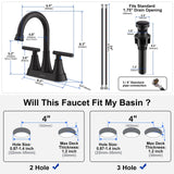 Bathroom Faucets for Sink 3 Hole, Hurran 4 inch Matte Black with Pop-up Drain and 2 Supply Hoses, Stainless Steel Lead-Free 2-Handle Centerset Faucet for Sink Vanity Hurran