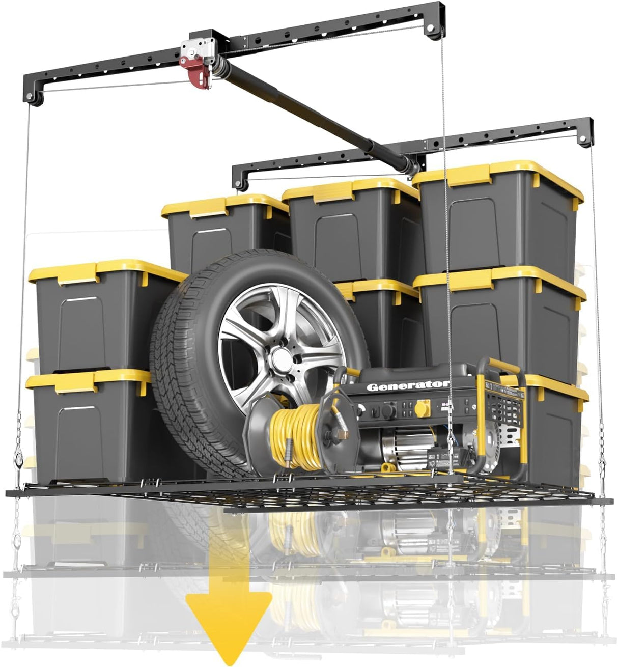 Overhead Garage Storage Rack for 8-10ft Ceiling, Heavy-duty 4x4 FT Garage Ceiling Storage Racks with Safety Lock, Ideal for Storage Mounted Lift System and Storage Organizer, 250lbs Capacity KOKORACKER