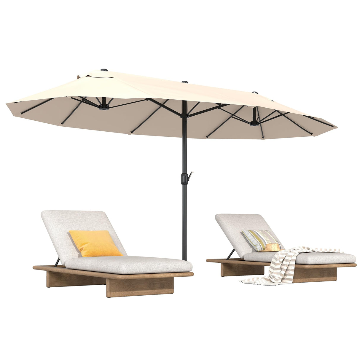 Outsunny Extra Large 15 ft Patio Umbrella, Double-Sided Large Outdoor Umbrella with Crank Handle and Air Vents for Backyard, Deck, Pool, Market, Cream White Outsunny