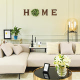 Mkono Farmhouse Wall Home Sign with Artificial Eucalyptus for O Rustic Wooden Hanging Letters Decorative Wall Art Decor for Living Room Kitchen Entryway Housewarming Gift, Brown Mkono