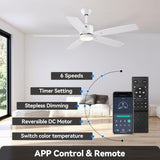 SUNMORY 52" Ceiling Fans with Lights, Smart Ceiling Fan with APP and Remote Control, Reversible DC Motor, Noiseless, Stepless Dimmable, Modern Ceiling Fan for Indoor/Outdoor Use, White SUNMORY