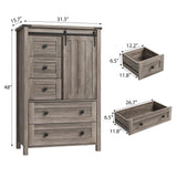 GarveeHome Farmhouse 5 Drawer Dresser for Bedroom, 48 in Tall Wood Dresser Chest of Drawer with Sliding Barn Door, Adjustable Shelf, Storage Organizer for Bedroom, Hallway, Living Room, Kitchen, Grey GarveeHome