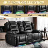 BINGTOO Power Double Recliner Loveseat for RV, Electric Home Theater Seating Sofa with Console & Storage, Built-in Bluetooth Speaker/USB Ports/Power Outlet/LED Light, Black BINGTOO