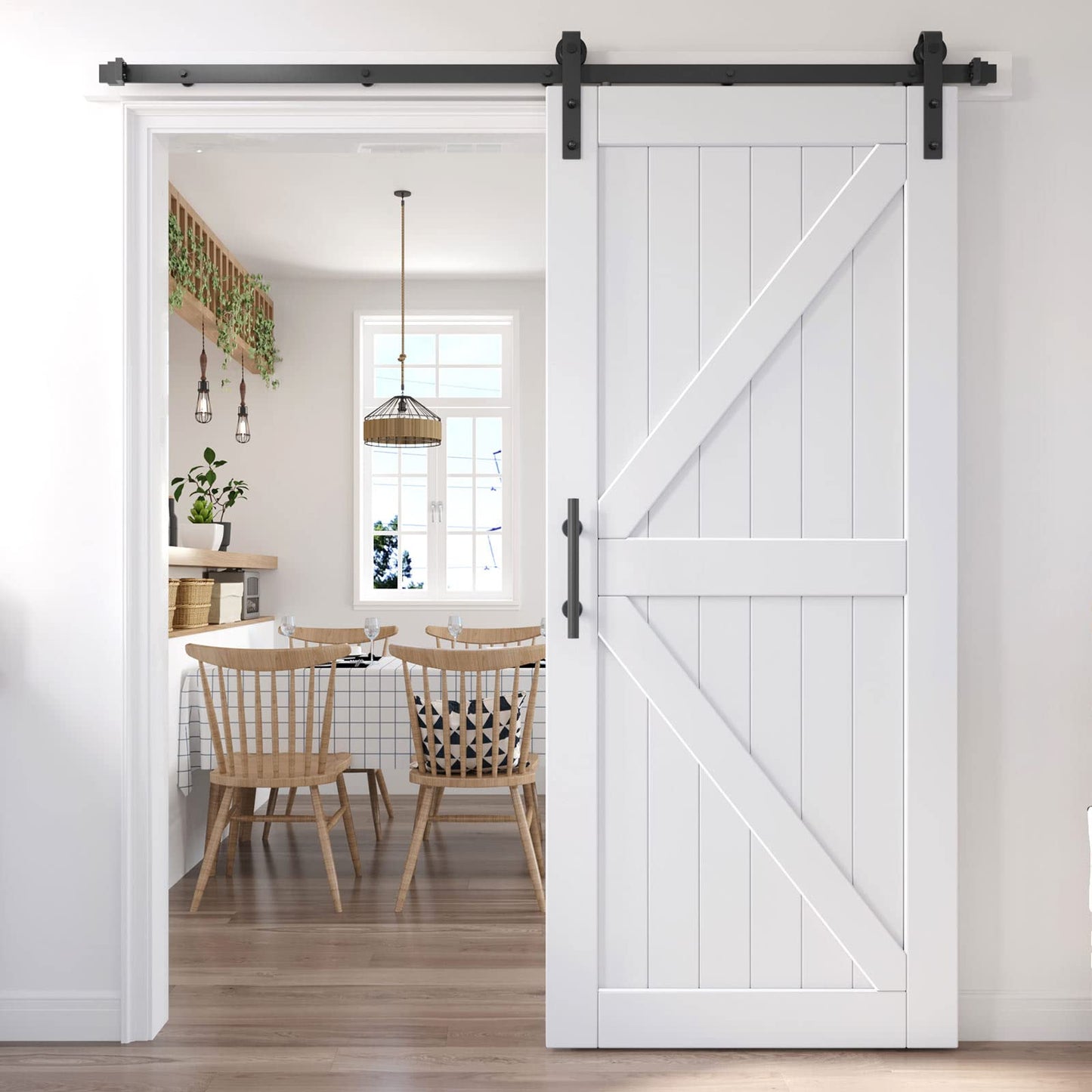 EaseLife 36in x 84in Sliding Barn Door with 6.6FT Barn Door Hardware Track Kit Included,Solid LVL Wood Slab Covered with Water-Proof & Scratch-Resistant PVC Surface,DIY Assembly,Easy Install, - WoodArtSupply