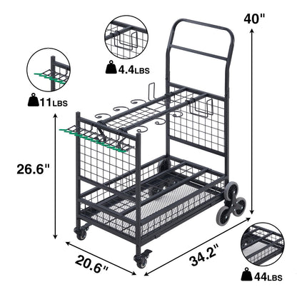 Lauren&Harold Garden Tool Organizer with 2 Stair Climbing Wheels,Garden Tool Stand,Garage Organization and Storage,Yard Tool Organizer for Garage,Garden Tool Rack for Garage,Shed,Outdoor