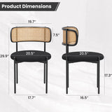 Farini Modern Upholstered Dining Chairs Set of 4,Rattan Back Dining Room Chairs,Accent Kitchen Chairs with Metal Legs,Black Farini