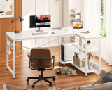 Casaottima L Shaped Computer Desk, 48 Inch Small Corner Desk with Storage Shelves & PC Stand, Reversible Gaming Desk for Bedroom, Modern Writing Study Table for Home Office, White Casaottima