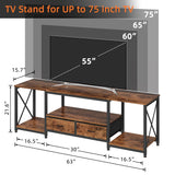 GYIIYUO TV Stand with Fabric Drawers for 65 70 75 Inches TV - Entertainment Center and Industrial TV Console Table with Open Storage Shelves for Living Room, Bedroom - 63" Rustic Brown GYIIYUO