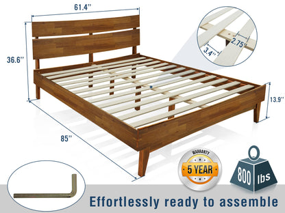 Acacia Aurora Wooden Bed Frame, 100% Solid Wood Platform Bed with Headboard, All Mattress Support & No Box Spring Needed, Effortless Assembly, 800