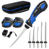 Pratuor Cordless Electric Fillet Knife - 5 Ti-Nitride Coated Non-Stick Blades, Ergonomic Non-Slip Grip Handle & Cooling Vent Stylish with Carry Bag,Perfect Electric Knife for Cutting Board Effortless Fishing (Blue) Pratuor
