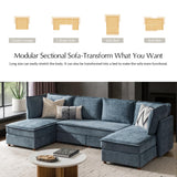 HULALA HOME 129'' Modular Sectional Sofa with Chaise, Oversized U Shaped Sofa with Hidden Storage Compartment, Comfy Cloud Couch with Extra-Wide Seat, Tool-Free Assembly, Blue HULALA HOME