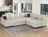 Belffin Oversized Sleeper Sofa U Shaped Modular Sectional Couch with Double Storage Chaise Convertible Sofa Bed. White Couch Belffin
