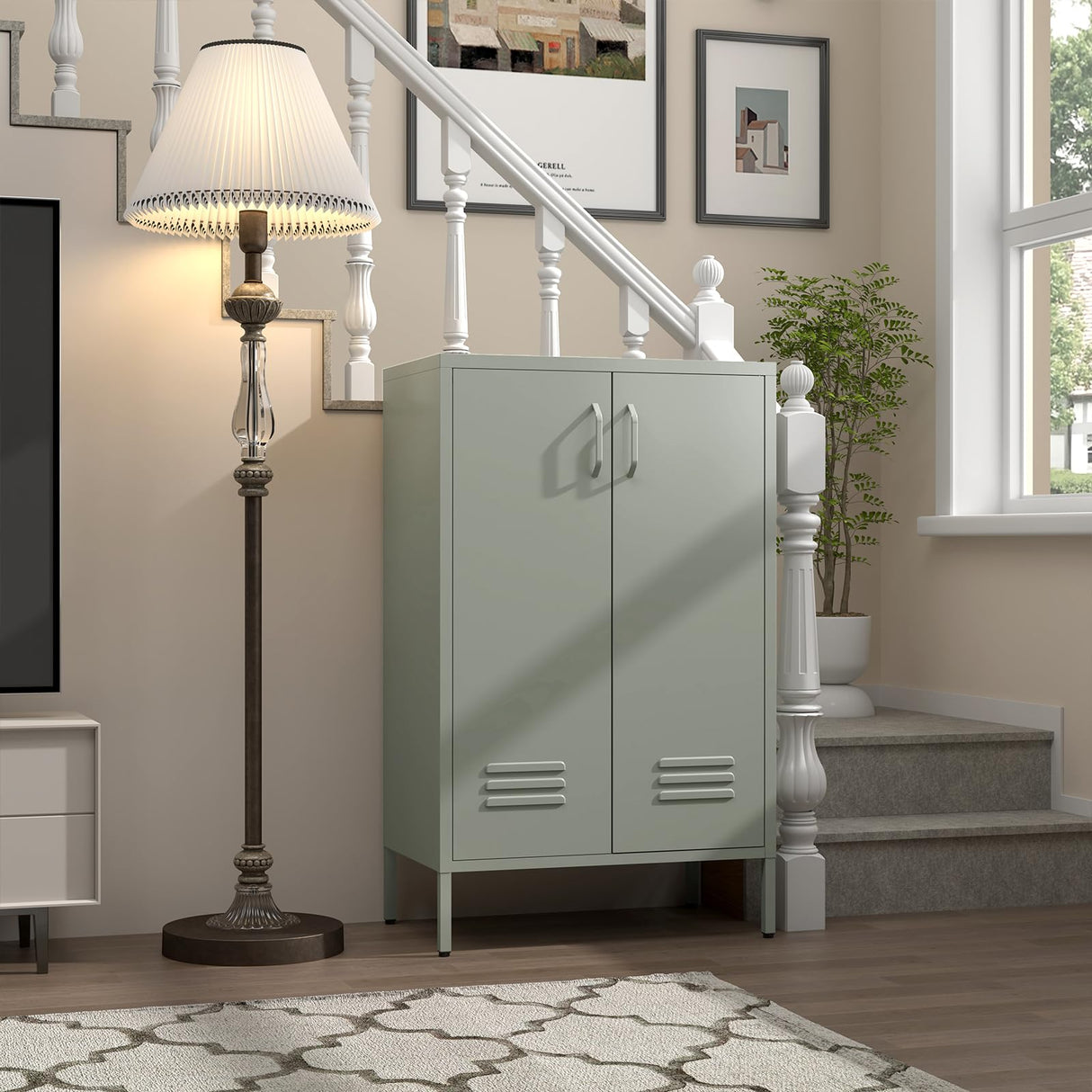 IRONFFICE Entryway Cabinet,Metal Locker Cabinet with Adjustable Shelves,Green Cabinets for Living Room,Kitchen,Outdoor IRONFFICE