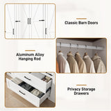 Hlivelood 4 Doors Wardrobe Armoire Closet with Doors and Drawers, Farmhouse Wooden Armoire Storage Cabinet with Shelves & Hanging Rod for Bedroom, White Hlivelood