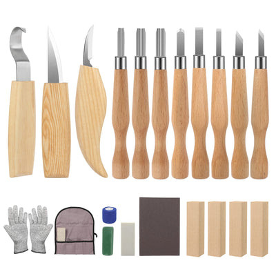 Wood Whittling Kit, 22-in-1 Wood Carving Tools Kit With 11pcs Wood Carving Knives & 4pcs Basswood Wood Blocks, Whith Cut Resistant Gloves & Carving Accessories, Wood Whittling Knife Kit for Beginners
