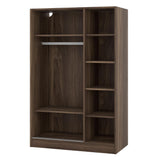 WSBPQ 3-Door Shutter Wardrobe with Shelves and Hanging Rail, Freestanding Armoire Wardrobe Closet, Bedrooms Clothes Storage Cabinet Organizer (Walnut/3 Shutter Doors) WSBPQ
