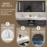 Kadaligh 60IN Modern Double Sink Bathroom Vanity - Floating Bathroom Vanity Cabinet Include 2 Sink Designs & Dressing Mirror Cabinet with LED | 4 Large Drawers & Golden Handles, Grey Kadaligh