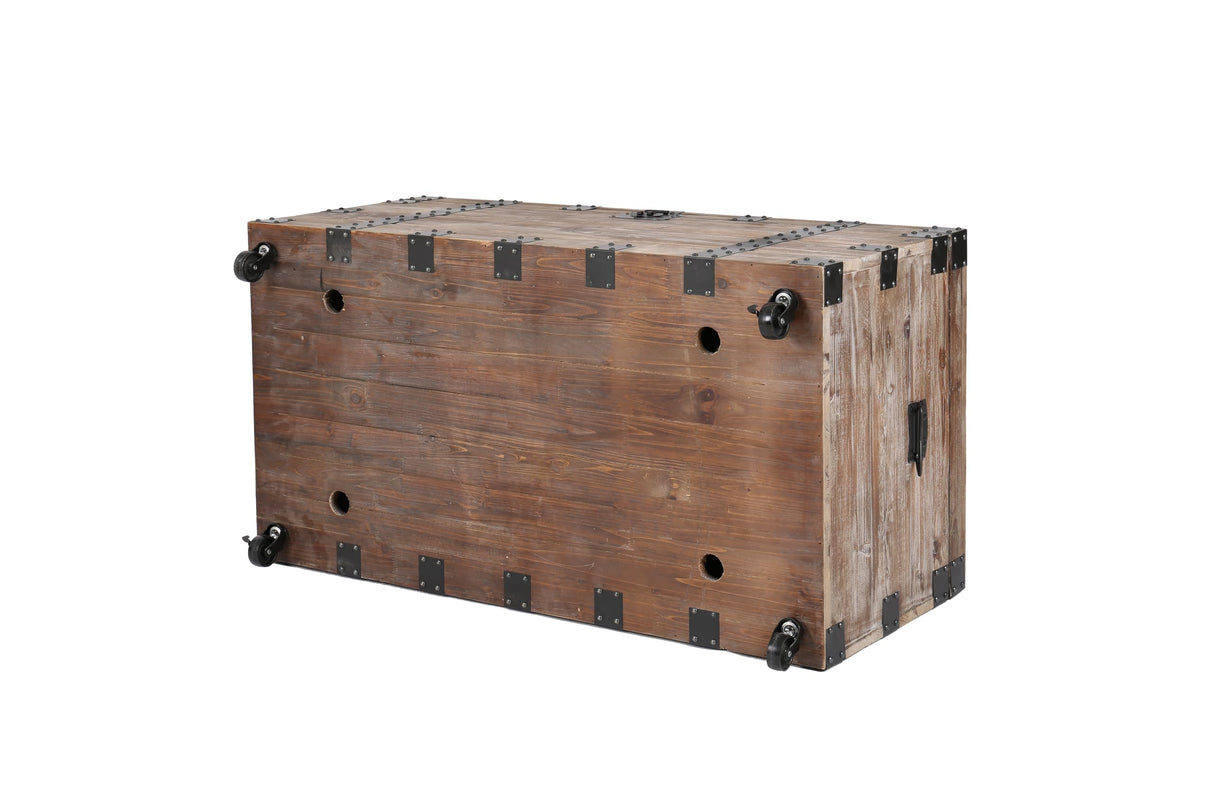Rpuzonier Coffee Table Set, Vintage Wood Storage Trunk Coffee Table with Two End Side Table, Wood Center Table Rustic Cocktail Table with Two End Table for Living Room (Coffee Table with 2 End Table) Rpuzonier