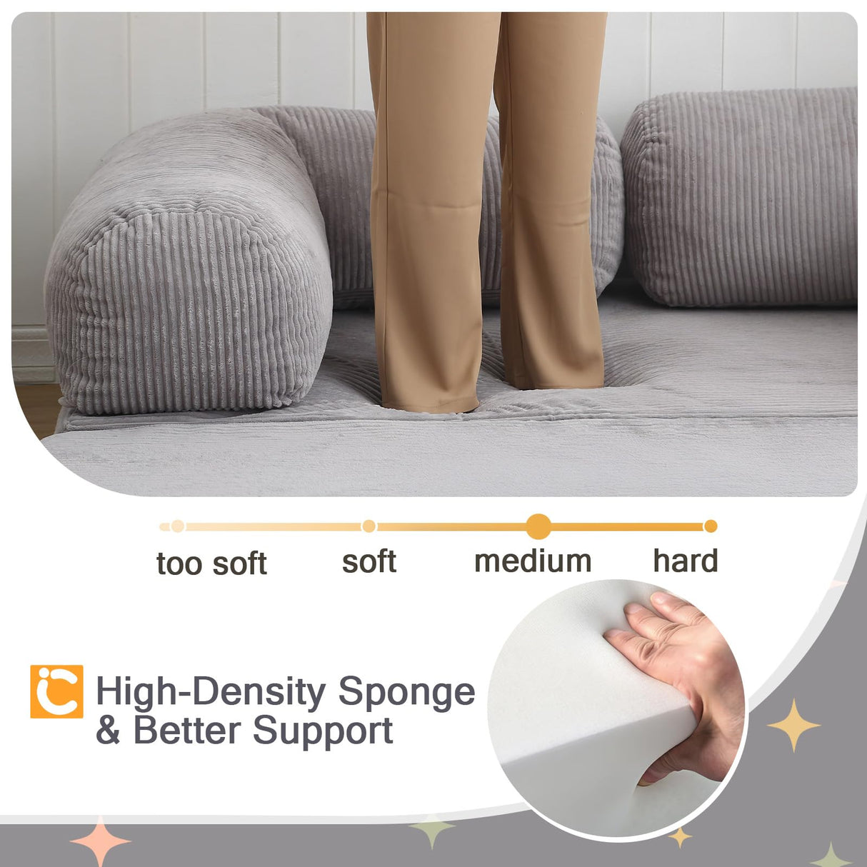 COMAX Folding Sofa Bed Queen, 4-in-1 Foldable Floor Couch Convertible Futon Sofa with Armrests Sleeper Mattress Chair Bed Comfy Portable Fold Out Lounge Guest for Living Room Bedroom, Light Grey COMAX