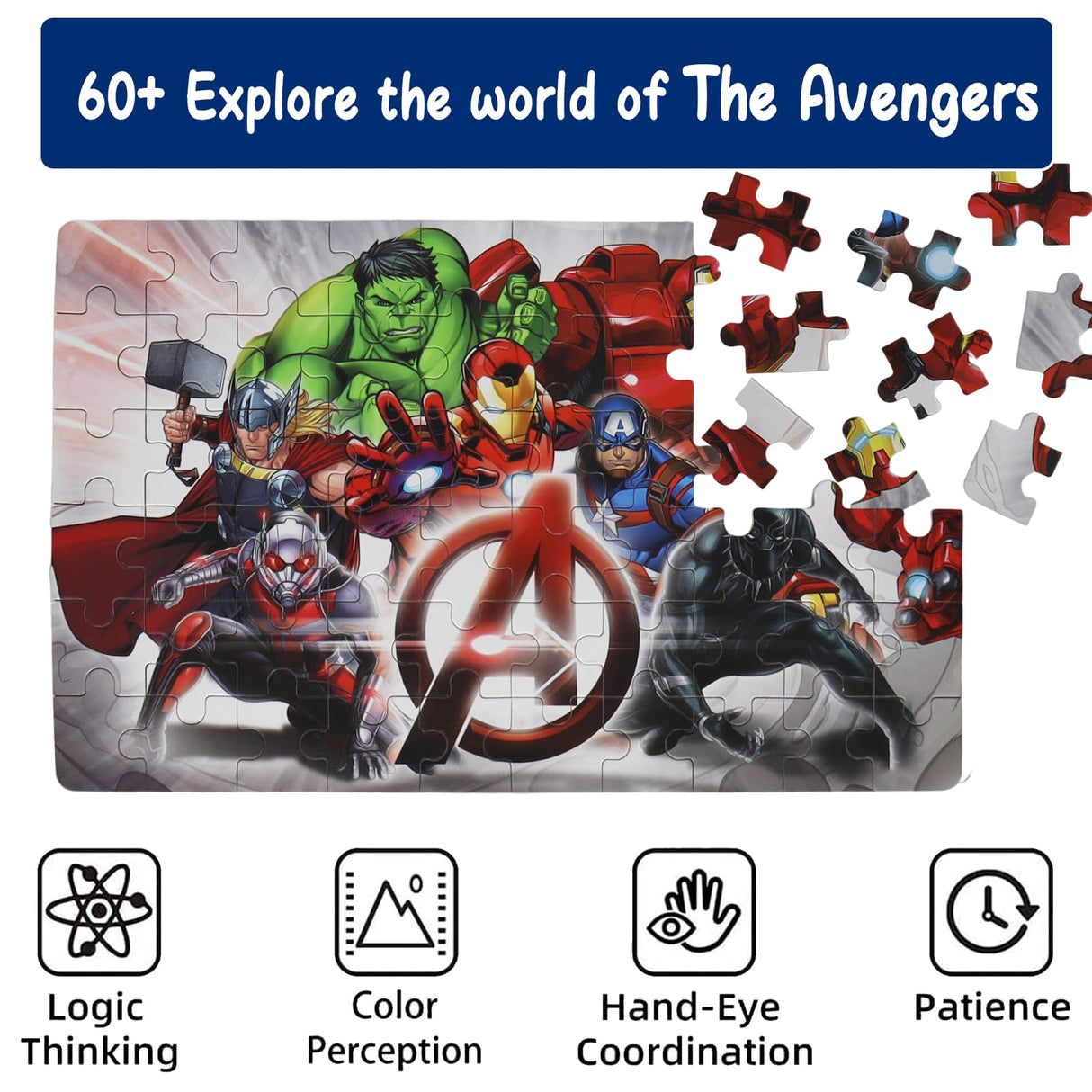 Jigsaw Puzzles for Kids Ages 4-8,60 Pieces Marvel Superhero Hulk Avengers Puzzle Toys for Children Girls and Boys,Learning Educational Kids Puzzles Toys Preschool Puzzles(0682) DPLEFO